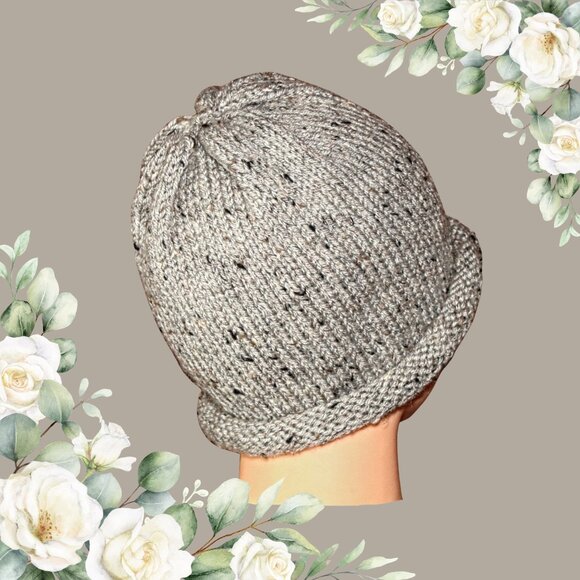 Hand Knit Slouch Hat: Gray Marble Acrylic Blend, Adult/Teen - Picture 3 of 6